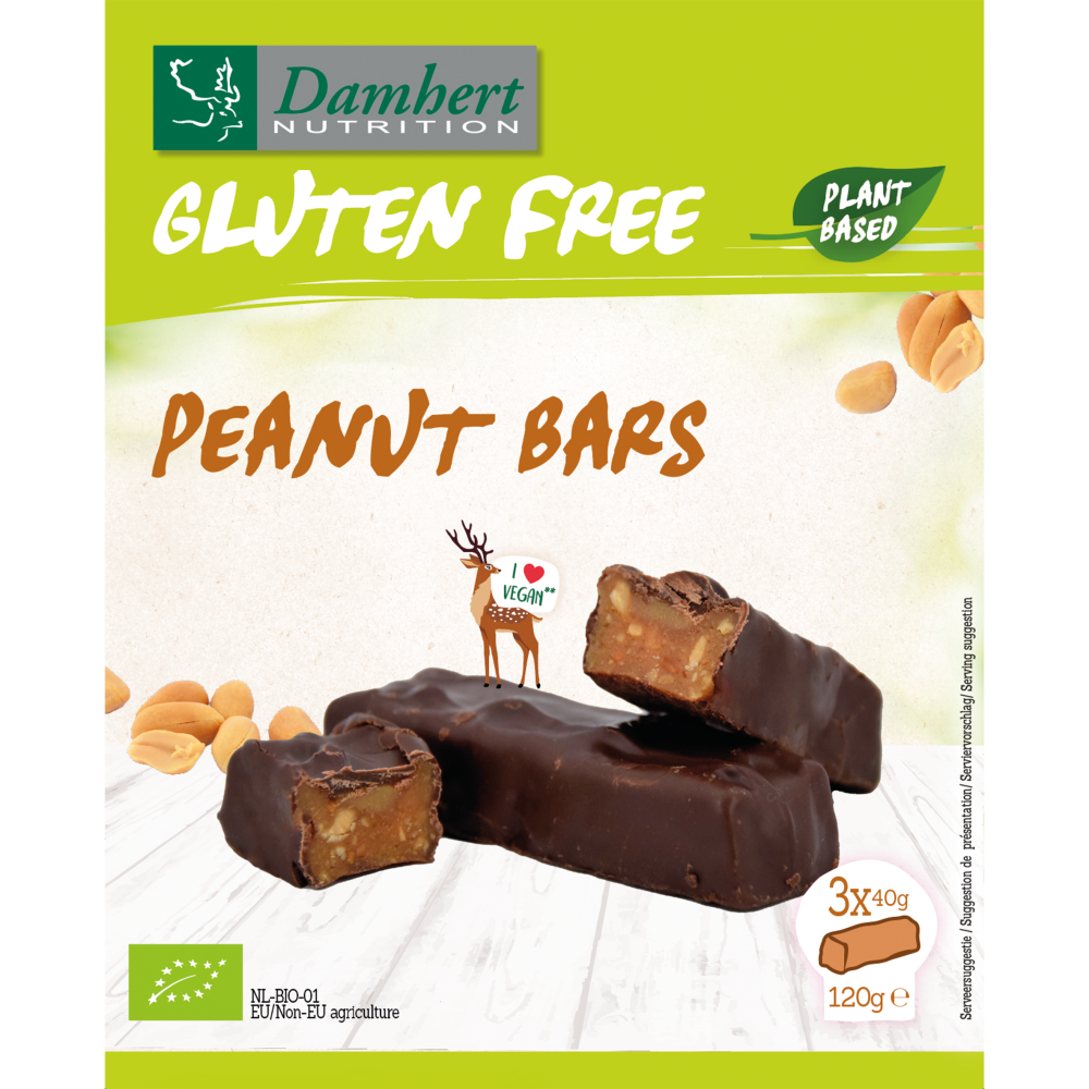 Damhert Gluten Free Peanut Bars Plant Based 120 GRAM